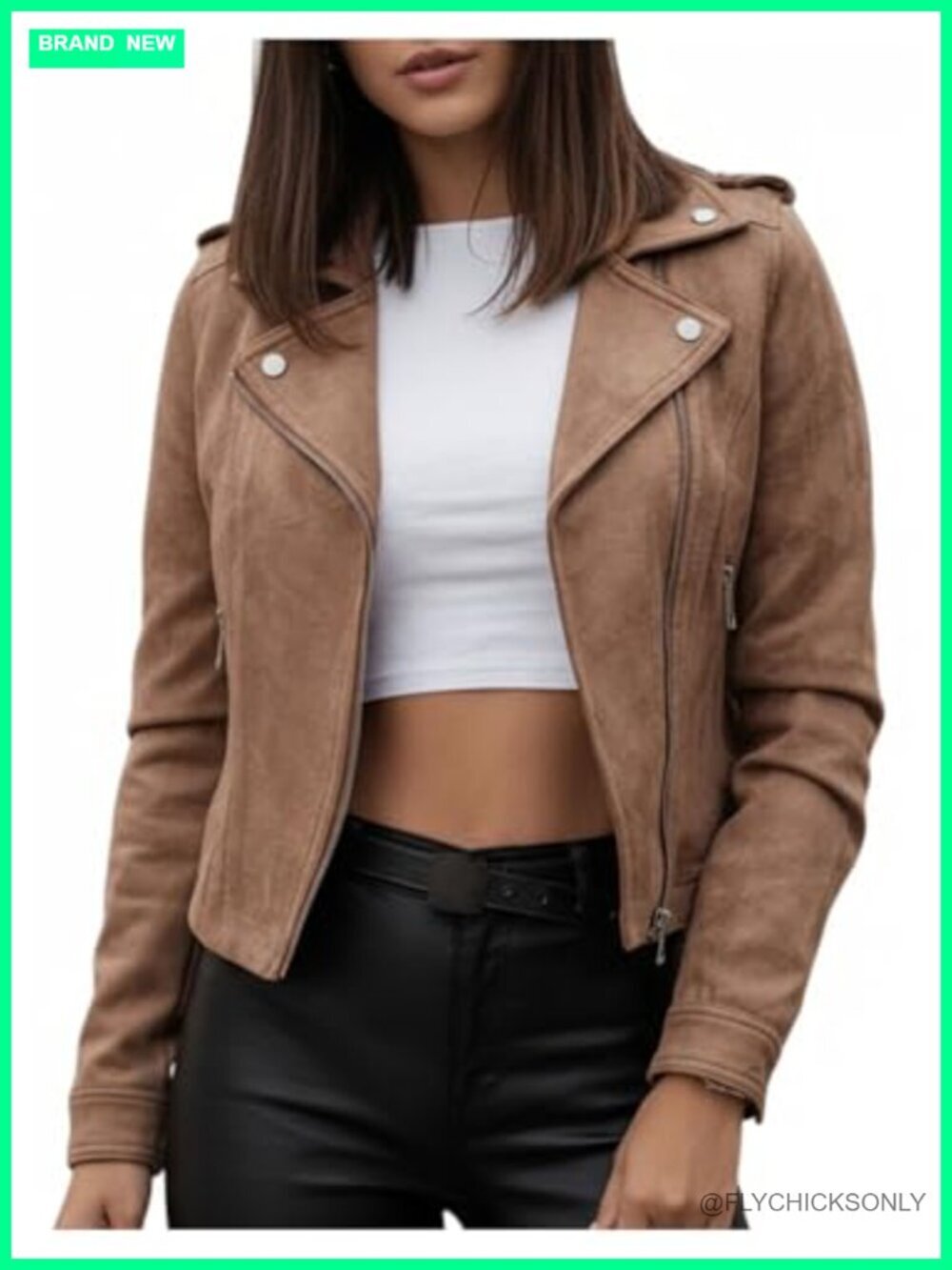 Faux Suede Motorcycle Jacket Zip Up Lapel Collar Casual Bomber